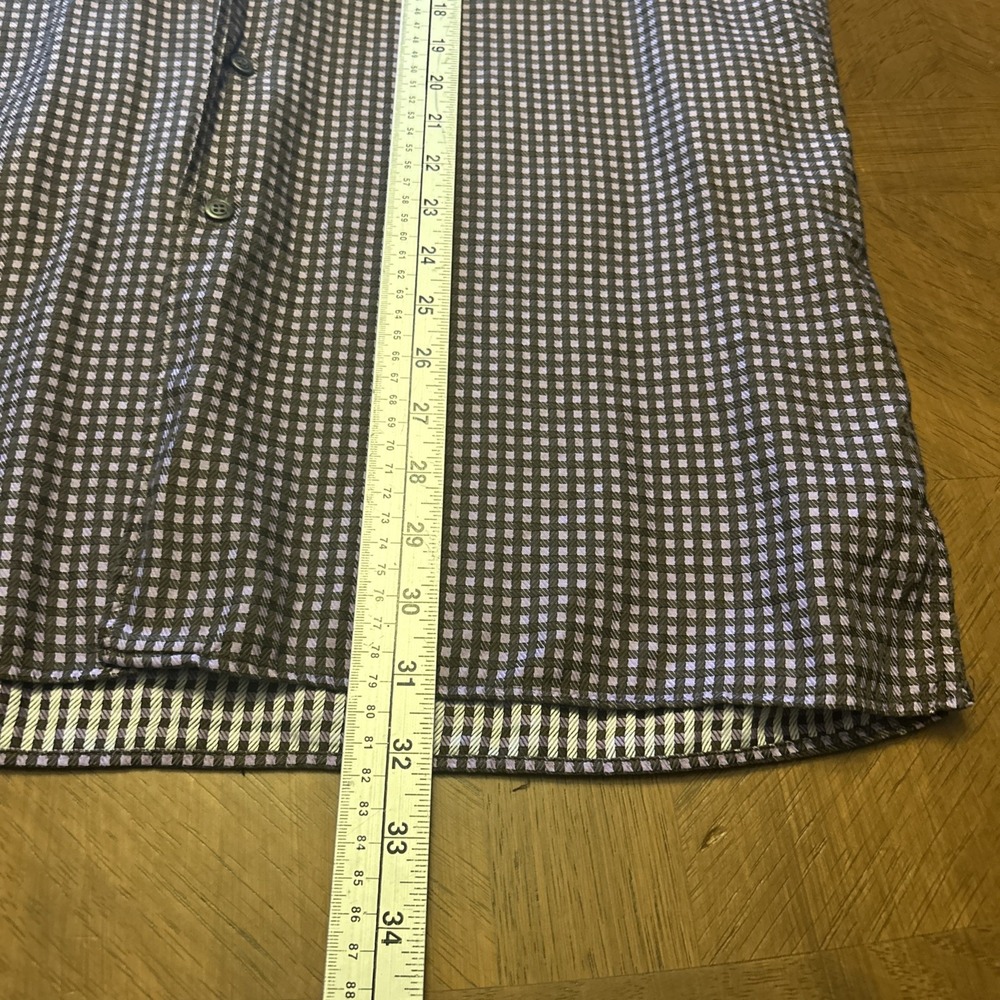 Ermenegildo Zegna Men's L Long Sleeve Button Up Purple Brown Gingham - Picture 13 of 16